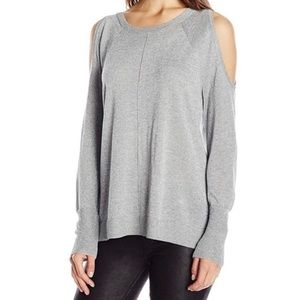 Vince Camuto Women's Cold Shoulder Sweater Gray Crew Neck Long Sleeve Pullover S